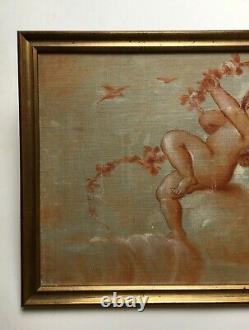 Ancient Painting, Oil On Canvas, Angelots, Putti, Early 20th Century