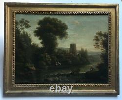 Ancient Painting, Oil On Canvas, Animated Landscape, Frame, 18th Century