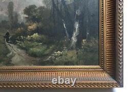 Ancient Painting, Oil On Canvas, Animated Landscape, Frame, Late 19th Century
