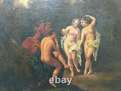 Ancient Painting, Oil On Canvas, Bacchantes Scene, 19th Or Before