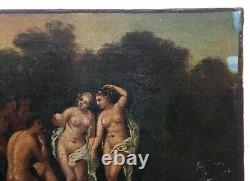Ancient Painting, Oil On Canvas, Bacchantes Scene, 19th Or Before