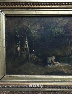 Ancient Painting, Oil On Canvas, Barbizon School, Lavenders, Frame, 19th
