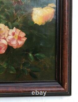 Ancient Painting, Oil On Canvas, Bouquet Of Roses, Late 19th Early 20th Century
