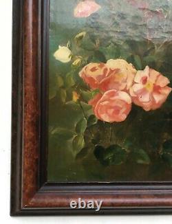 Ancient Painting, Oil On Canvas, Bouquet Of Roses, Late 19th Early 20th Century