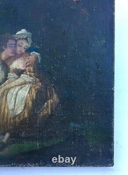 Ancient Painting, Oil On Canvas, Couple Of Lovers, 19th