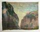 Ancient Painting, Oil On Canvas, Falaise, Rocky Coast, Brittany Early 20th Century