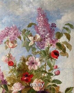 Ancient Painting Oil On Canvas. Flowers