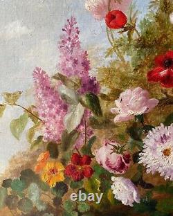 Ancient Painting Oil On Canvas. Flowers