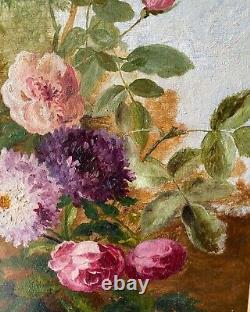 Ancient Painting Oil On Canvas. Flowers