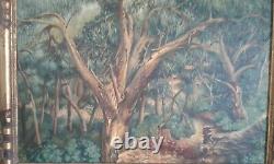 Ancient Painting Oil On Canvas Forest Path Signed. Xxth