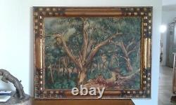 Ancient Painting Oil On Canvas Forest Path Signed. Xxth