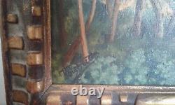 Ancient Painting Oil On Canvas Forest Path Signed. Xxth