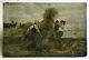 Ancient Painting, Oil On Canvas, Harvest Scene, Fieldwork, 19th