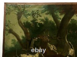 Ancient Painting, Oil On Canvas, Hunting Scene, Cerf, Dogs, 19th Or Before