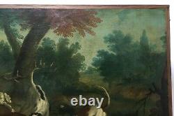 Ancient Painting, Oil On Canvas, Hunting Scene, Cerf, Dogs, 19th Or Before