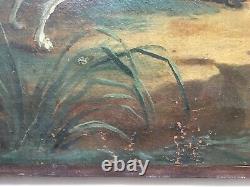 Ancient Painting, Oil On Canvas, Hunting Scene, Cerf, Dogs, 19th Or Before