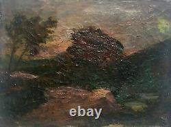 Ancient Painting, Oil On Canvas, Landscape At Dusk, 19th