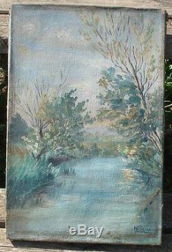 Ancient Painting Oil On Canvas Landscape Signed H. Teissier