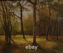 Ancient Painting Oil On Canvas, Landscape, Underwood, Signed Trees