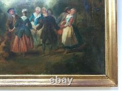 Ancient Painting, Oil On Canvas, Large Format, Festive Harvest Scene, 19th