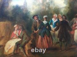 Ancient Painting, Oil On Canvas, Large Format, Festive Harvest Scene, 19th