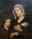 Ancient Painting, Oil On Canvas, Madonna, Portrait, Female And Children, 19th Century