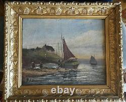 Ancient Painting Oil On Canvas Marine Bretagne