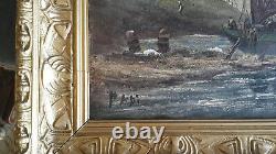 Ancient Painting Oil On Canvas Marine Bretagne