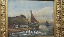 Ancient Painting Oil On Canvas Marine Bretagne