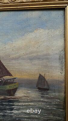 Ancient Painting Oil On Canvas Marine Bretagne