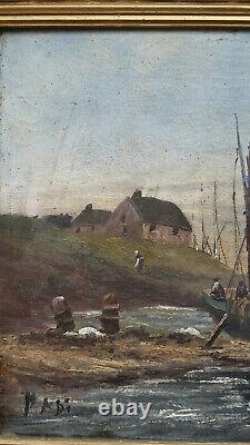 Ancient Painting Oil On Canvas Marine Bretagne