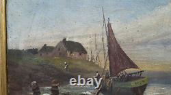 Ancient Painting Oil On Canvas Marine Bretagne