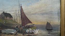 Ancient Painting Oil On Canvas Marine Bretagne