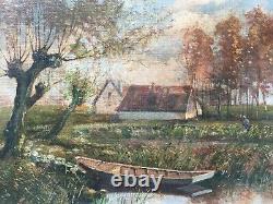 Ancient Painting, Oil On Canvas, Monogram, Barbizon Style Landscape, Late 19th Century