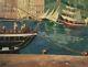 Ancient Painting, Oil On Canvas, Monogrammy, Port View, Boats, Early 20th Century