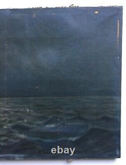 Ancient Painting, Oil On Canvas, Night Marine, Late 19th Century