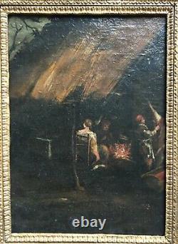 Ancient Painting, Oil On Canvas, Pig Peeling, Box, 17th Century School