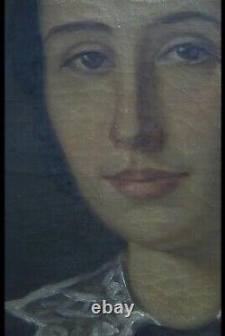 Ancient Painting Oil On Canvas. Portrait Of A Woman. Xixth