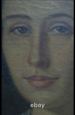 Ancient Painting Oil On Canvas. Portrait Of A Woman. Xixth