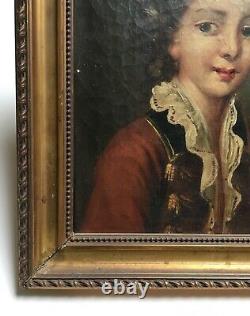 Ancient Painting, Oil On Canvas, Portrait Of A Young Boy In Costume, 19th