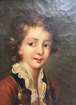 Ancient Painting, Oil On Canvas, Portrait Of A Young Boy In Costume, 19th