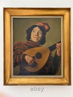 Ancient Painting Oil On Canvas Portrait Troubadour Musician Medieval Framed XIX