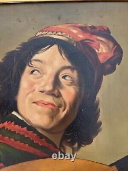 Ancient Painting Oil On Canvas Portrait Troubadour Musician Medieval Framed XIX