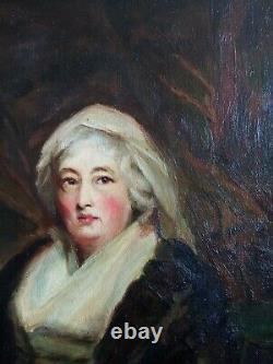 Ancient Painting Oil On Canvas Portrait Woman 19th Century