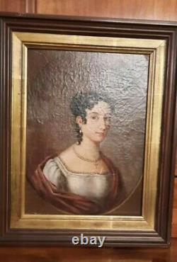 Ancient Painting, Oil On Canvas Quality Lady Portrait, 19th Or Before