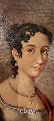 Ancient Painting, Oil On Canvas Quality Lady Portrait, 19th Or Before