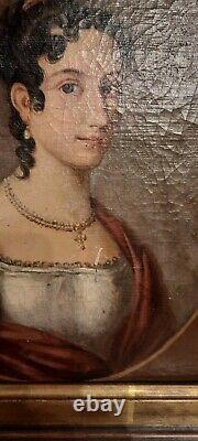 Ancient Painting, Oil On Canvas Quality Lady Portrait, 19th Or Before