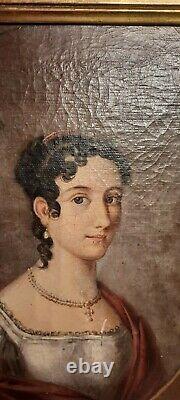 Ancient Painting, Oil On Canvas Quality Lady Portrait, 19th Or Before