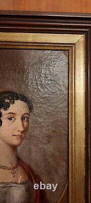 Ancient Painting, Oil On Canvas Quality Lady Portrait, 19th Or Before