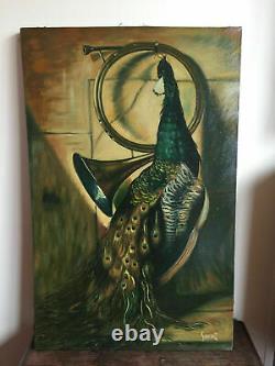 Ancient Painting Oil On Canvas Sanchez (xxe-s) Still Life Peacock